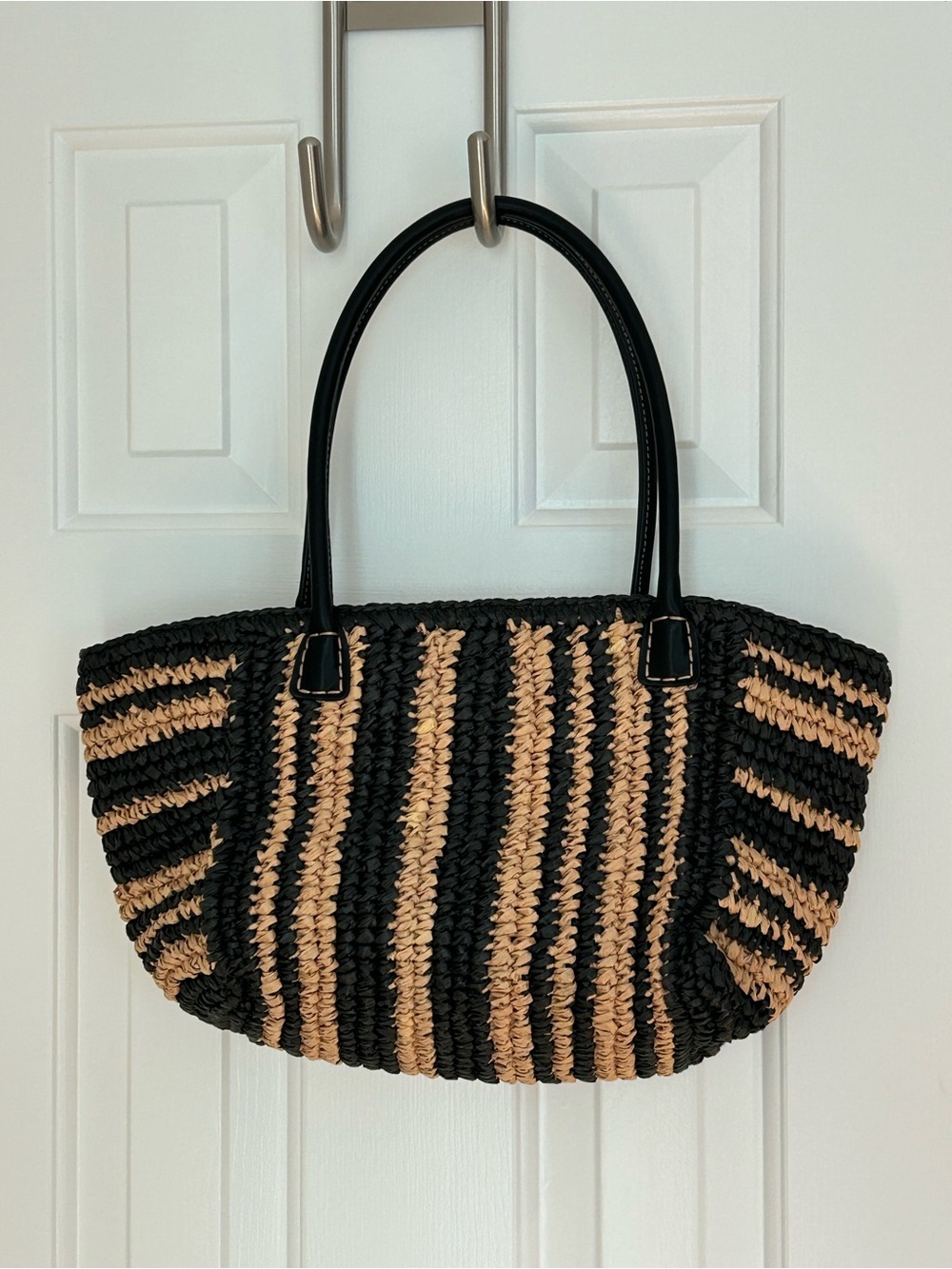 Madewell Handwoven Straw Tote Wide Stripe Black Natural